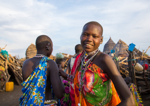 Toposa tribe young women in traditional clothing, Namorunyang State, Kapoeta, South Sudan