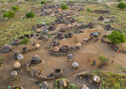 Aerial view of a traditional Toposa tribe village, Namorunyang State, Kapoeta, South Sudan
