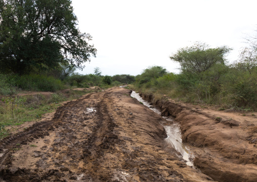 Muddy road after the rainy season, Namorunyang State, Kapoeta, South Sudan