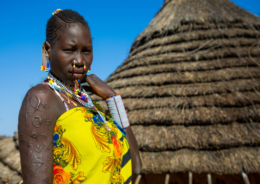 Larim tribe woman with scarifications on her body, Boya Mountains, Imatong, South Sudan