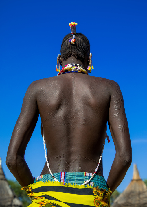 Larim tribe woman with scarifications on her back, Boya Mountains, Imatong, South Sudan