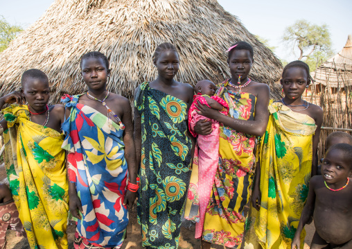 Larim tribe women in traditional clothing, Boya Mountains, Imatong, South Sudan
