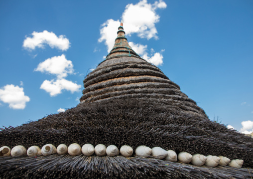 Snail nails on a house to bring luck in Larim tribe, Boya Mountains, Imatong, South Sudan