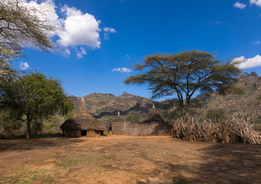 Houses in a Larim tribe traditional village, Boya Mountains, Imatong, South Sudan