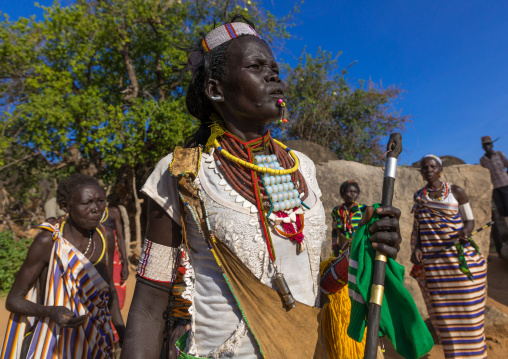 Larim tribe women dancing during a wedding celebration, Boya Mountains, Imatong, South Sudan