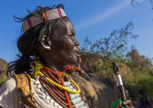 Larim tribe woman during a wedding celebration, Boya Mountains, Imatong, South Sudan
