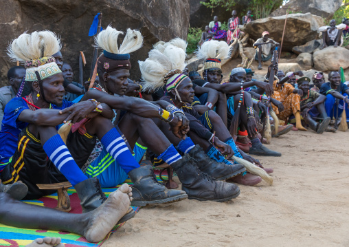 Larim tribe men during a wedding celebration, Boya Mountains, Imatong, South Sudan