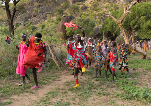 Larim tribe women dancing during a wedding celebration, Boya Mountains, Imatong, South Sudan