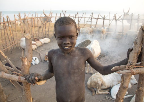 Smiling Mundari tribe boy in a cattle camp, Central Equatoria, Terekeka, South Sudan