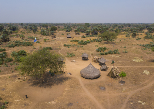 Aerial view of a traditional Mundari tribe village, Central Equatoria, Terekeka, South Sudan