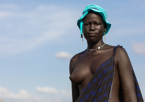 Portrait of a Mundari tribe woman with scarifications on the forehead, Central Equatoria, Terekeka, South Sudan