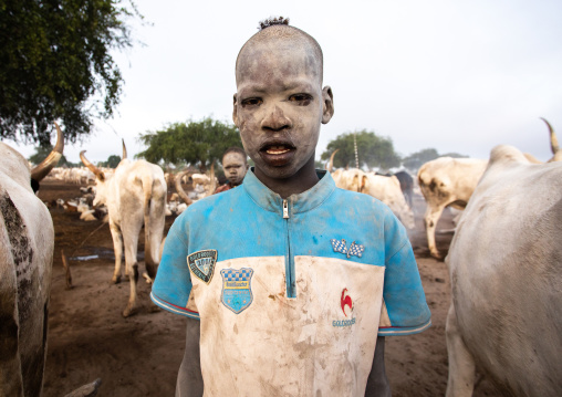 Mundari tribe boy covered in ash to protect from the mosquitoes and flies, Central Equatoria, Terekeka, South Sudan