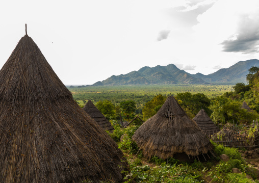 Lotuko tribe village with thatched houses, Central Equatoria, Illeu, South Sudan