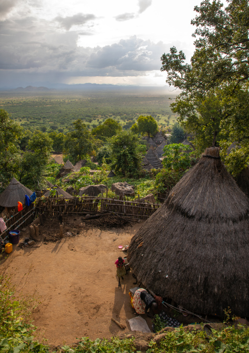 Lotuko tribe village with thatched houses, Central Equatoria, Illeu, South Sudan
