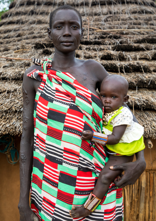 Portrait of a Larim tribe mother carrying her child, Boya Mountains, Imatong, South Sudan