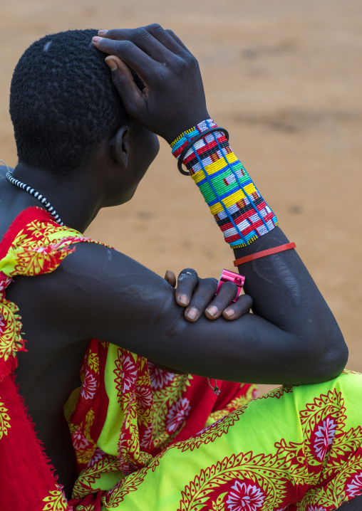 Larim tribe man with big beaded bracelets, Boya Mountains, Imatong, South Sudan