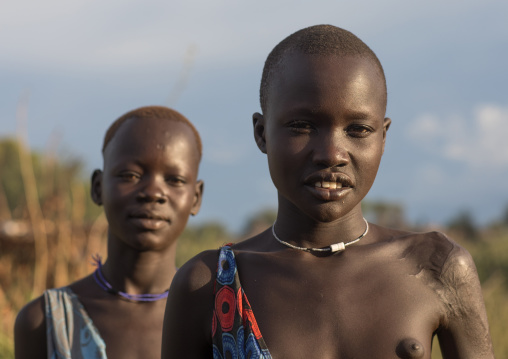 Portrait of Mundari tribe teenage girls, Central Equatoria, Terekeka, South Sudan