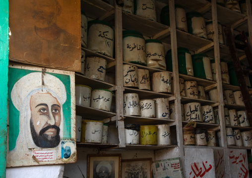 Muhammad ahmad ibn abd allah al-mahdi portrait in a shop, Khartoum State, Omdurman, Sudan