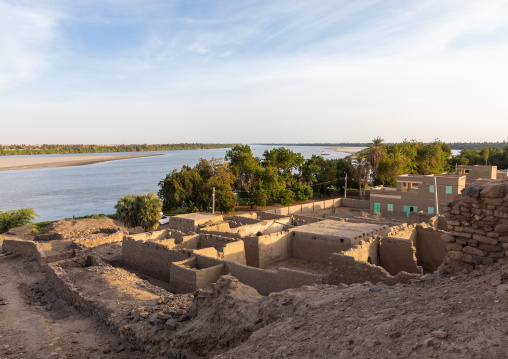 Old mudbrick houses on river Nile, Northern State, Al-Khandaq, Sudan