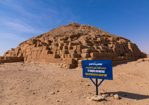 Warning billboard in front of the pyramid in the royal cemetery, Northern State, El-Kurru, Sudan