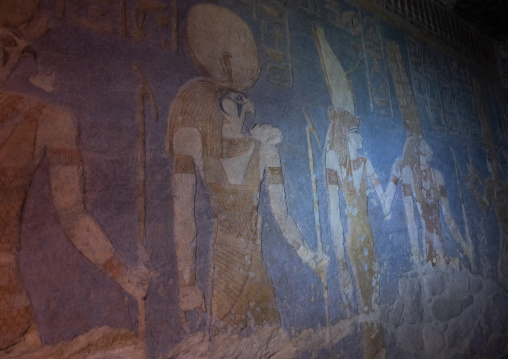 Restored painting of the cobra in the rock-chamber in jebel Barkal, Northern State, Karima, Sudan