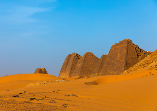 Pyramids of the kushite rulers at Meroe, Northern State, Meroe, Sudan