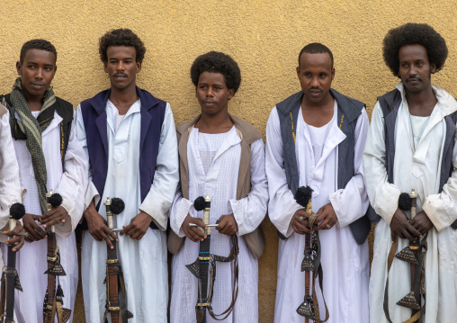 Beja tribe warriors with their swords, Red Sea State, Port Sudan, Sudan