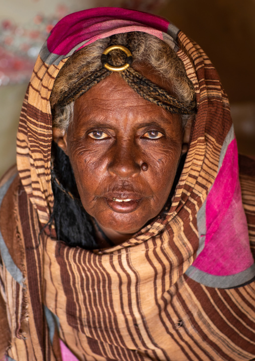 Portrait of a Beja tribe woman, Red Sea State, Port Sudan, Sudan