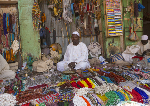 Sudan, Khartoum State, Omdurman, beads and necklaces at bazaar