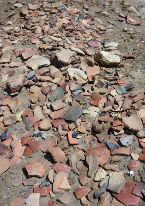 Sudan, Nubia, Sai island, remains of ancient pottery litter