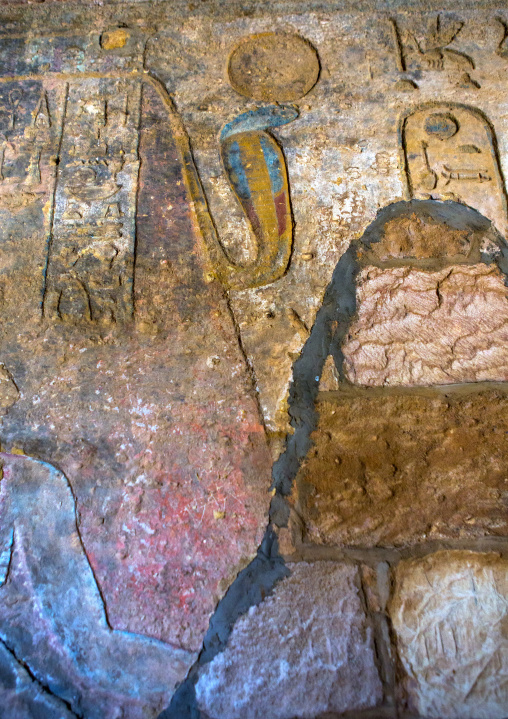 Sudan, Northern Province, Karima, cobra in the mammisi chapel of the temple of amun at the foot of jebel barkal