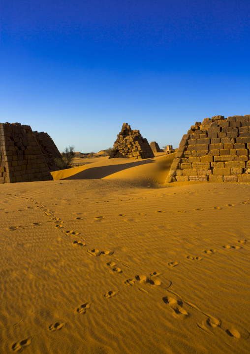 Sudan, Kush, Meroe, pyramids and tombs in royal cemetery of bajrawiya