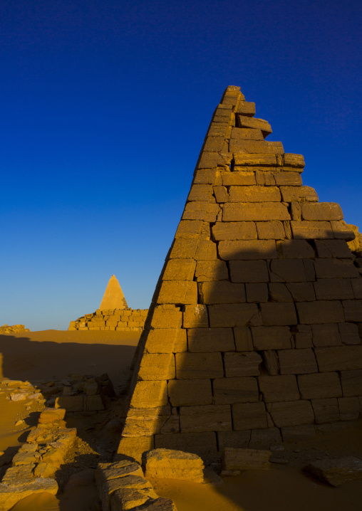 Sudan, Kush, Meroe, pyramids and tombs in royal cemetery of bajrawiya