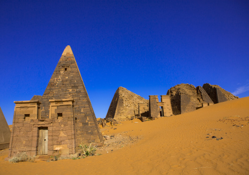 Sudan, Kush, Meroe, pyramids and tombs in royal cemetery