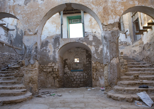 Sudan, Port Sudan, Suakin, stairs inside a ruined ottoman coral buildings