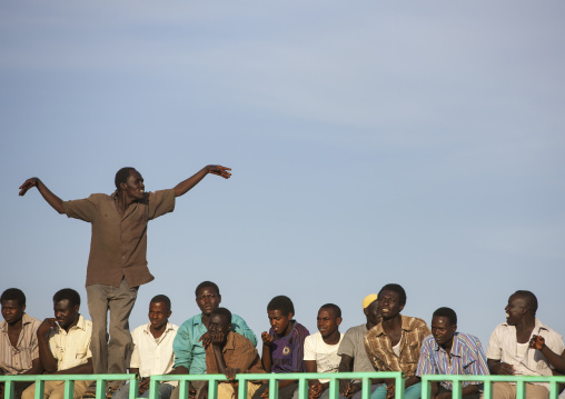 Sudan, Khartoum State, Khartoum, spectators during nuba wrestling