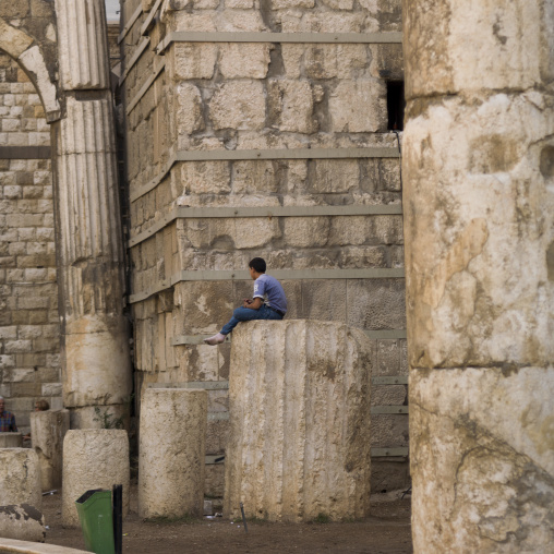 Kid Sit On A Roman Column, Damascus, Damascus Governorate, Syria