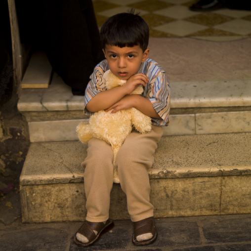 Kid Holding His Teddy Bear, Damascus, Damascus Governorate, Syria