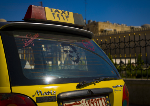 Taxi With Bashar Al Assad Image On The Glass, Aleppo, Aleppo Governorate, Syria