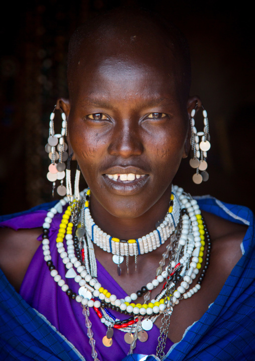 Tanzania, Ashura region, Ngorongoro Conservation Area, maasai woman with impressive traditional colorful pearl jewellery