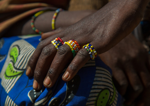 Tanzania, Serengeti Plateau, Lake Eyasi, hadzabe tribe rings made of beads