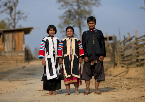 Lahu tribe family with the mother and her two kids, Ban bor kai village, Thailand