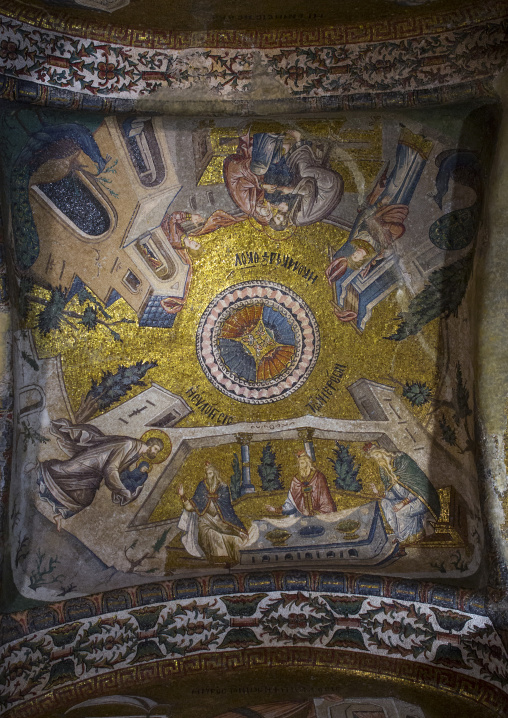 Ceiling with mosaics and paintings in the byzantine church of st. Savior in Chora, Edirnekapı, istanbul, Turkey
