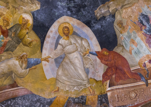 Detail from the fresco of the resurrection from the pareklission in the byzantine church of st. Savior in Chora, Edirnekapı, istanbul, Turkey