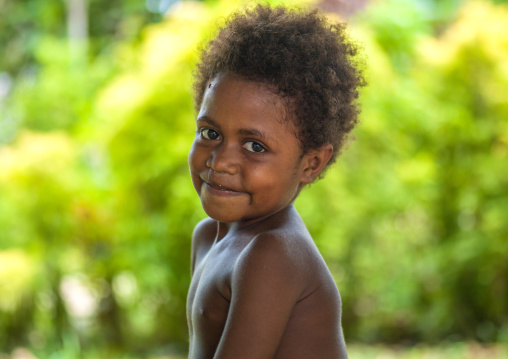Portrait of a ni-vanuatu shy girl, Shefa Province, Efate island, Vanuatu