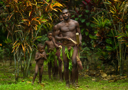 Tribesmen from Big nambas tribe dancing during a ceremony in the forest, Malampa Province, Malekula Island, Vanuatu