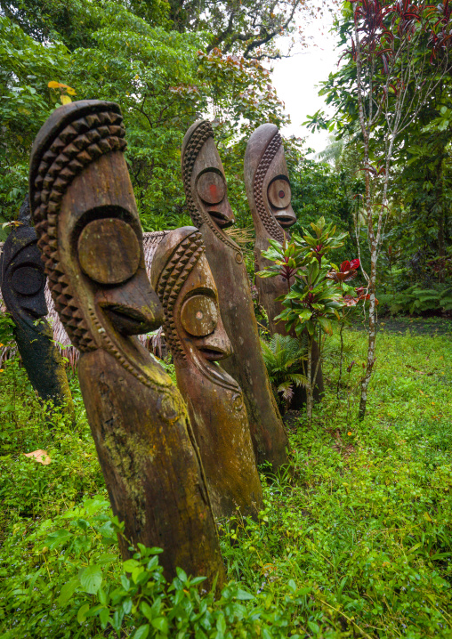 Slit gong drums in the jungle on a ceremonial ground called nasara, Ambrym island, Olal, Vanuatu