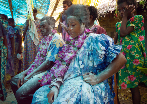 Couple covered in flour during a traditional wedding, Malampa Province, Ambrym island, Vanuatu