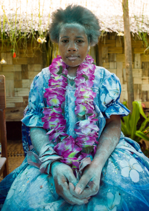 Bride covered in flour during a traditional wedding, Malampa Province, Ambrym island, Vanuatu