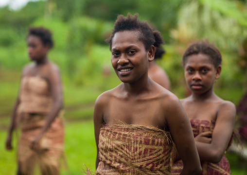 Ni-Vanuatu teenage girls in traditional clothing, Sanma Province, Espiritu Santo, Vanuatu